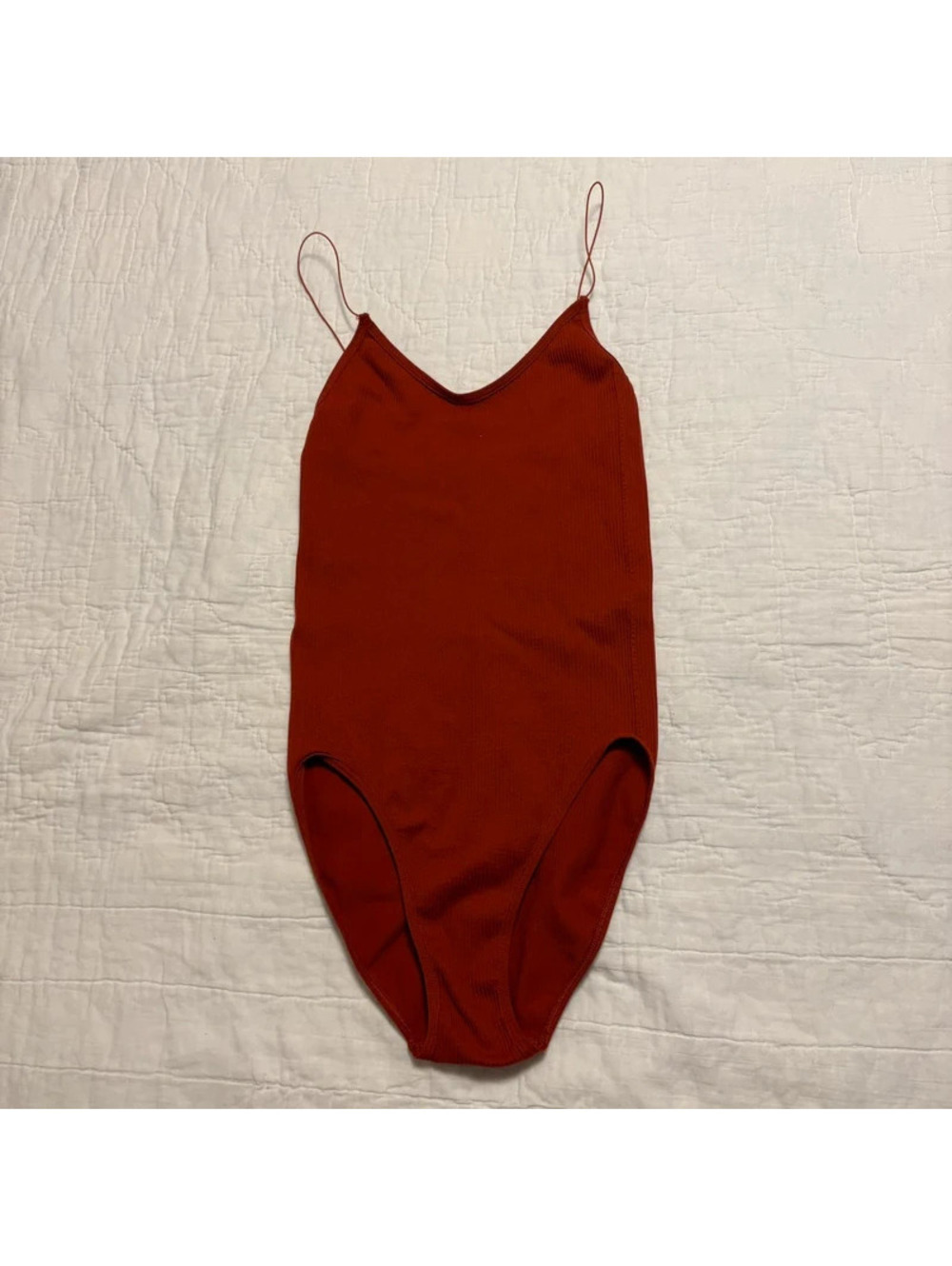 Urban Outfitters Out From Under Ribbed Spaghetti Strap Bodysuit Rust Medium